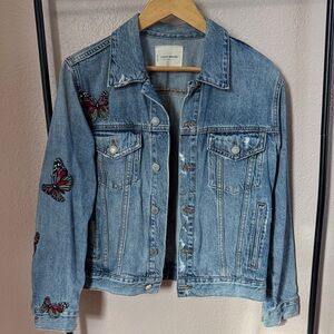 Lucky Brand Denim Jacket with Colorful Embroidered Butterflies